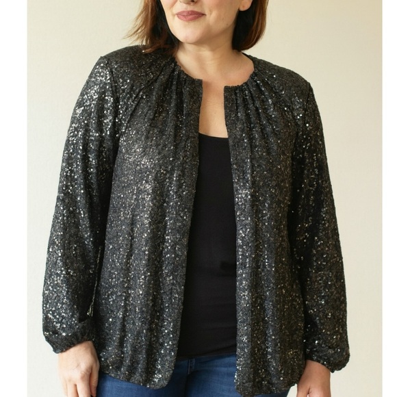 Blazers Chico's Chico’s Metallic Gold Pewter Sequins Jacket metallic SZ 1 (MD) - Picture 1 of 11